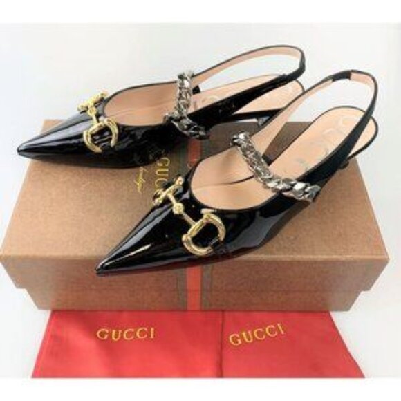 NIB Gucci Horsebit & Chain Leather Patent Pumps Size 36 - Picture 1 of 11